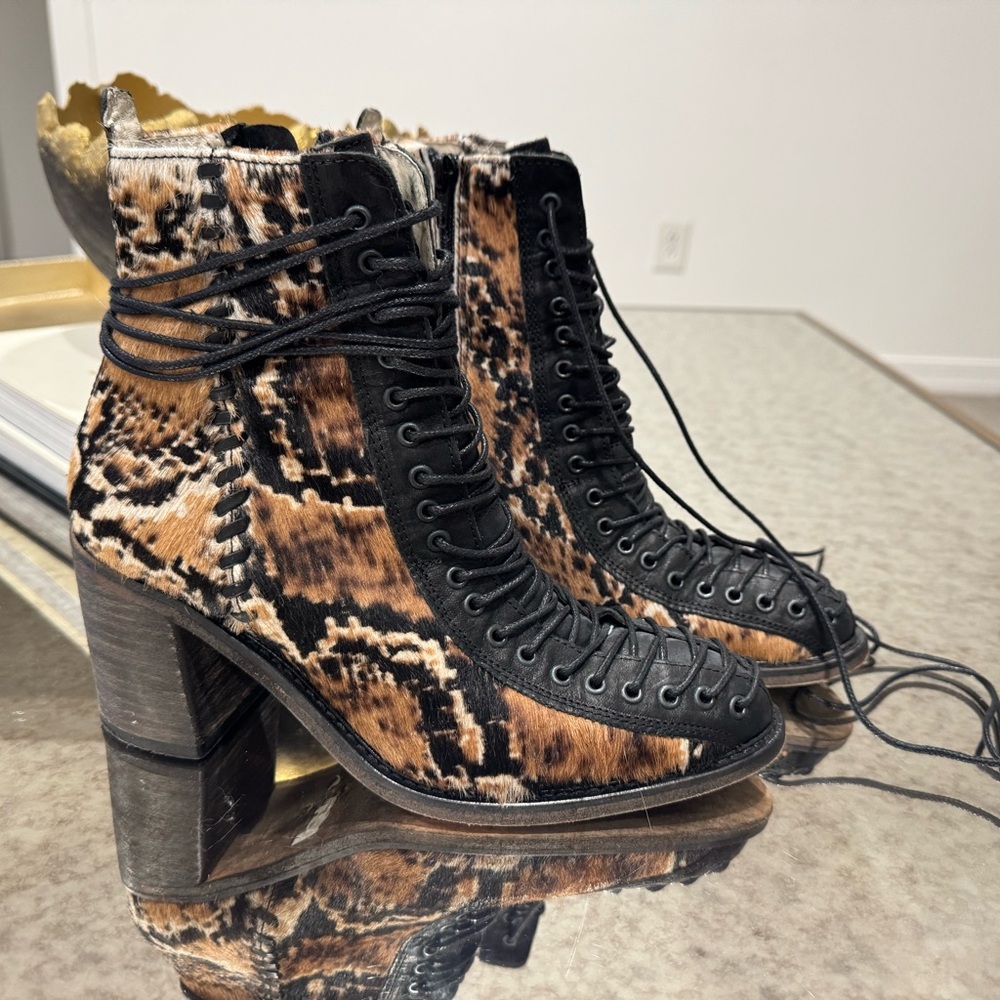 Free people Leopard Print Lace-Up Ankle Boots